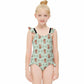 Cute Fox Print Girls One-Piece Swimsuit | Ruffle Trim