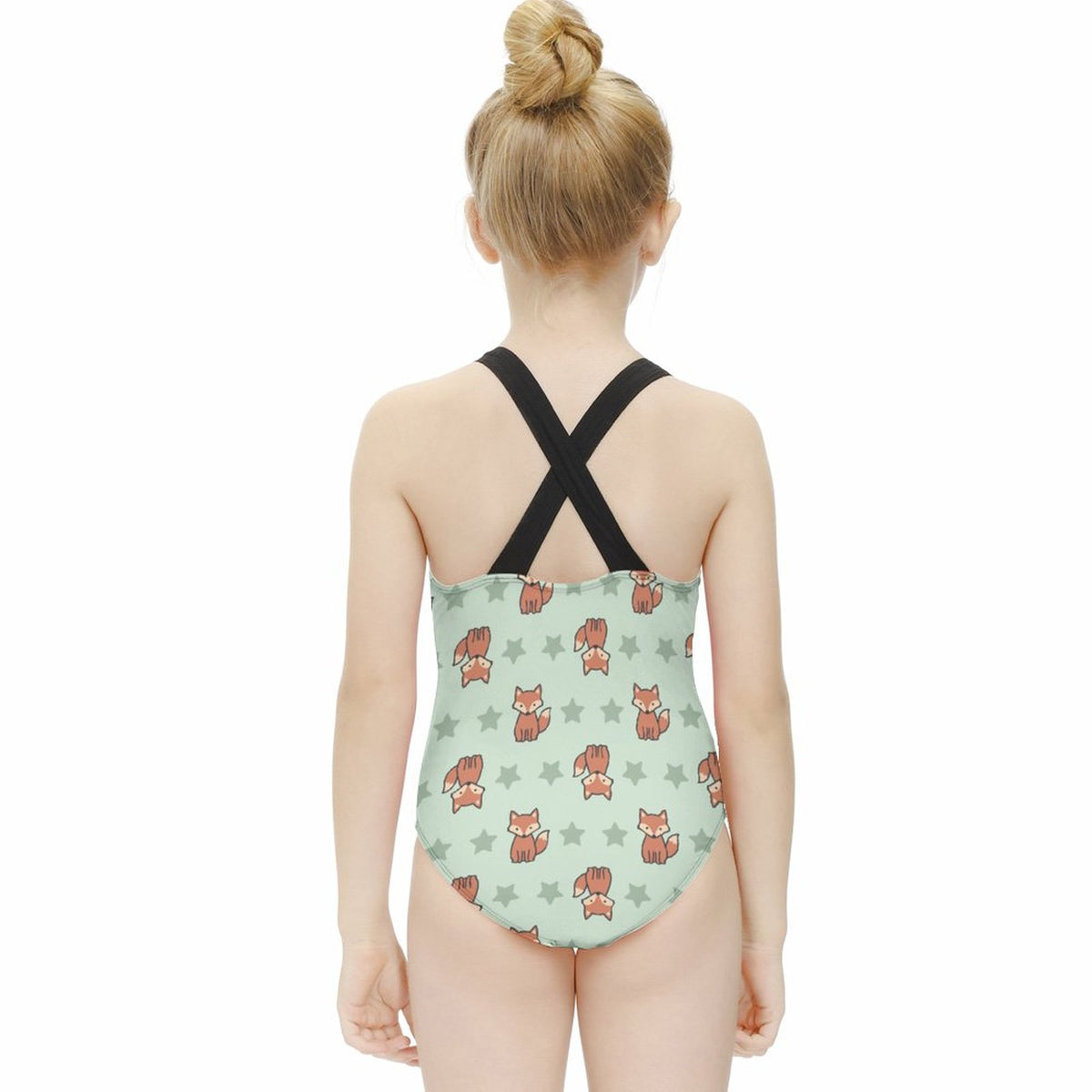 Cute Fox Print Cross-Back Girls Swimsuit | Custom AOP