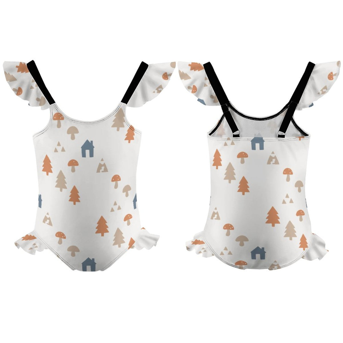 Girls' White Woodland Print Ruffle Leg Swimsuit