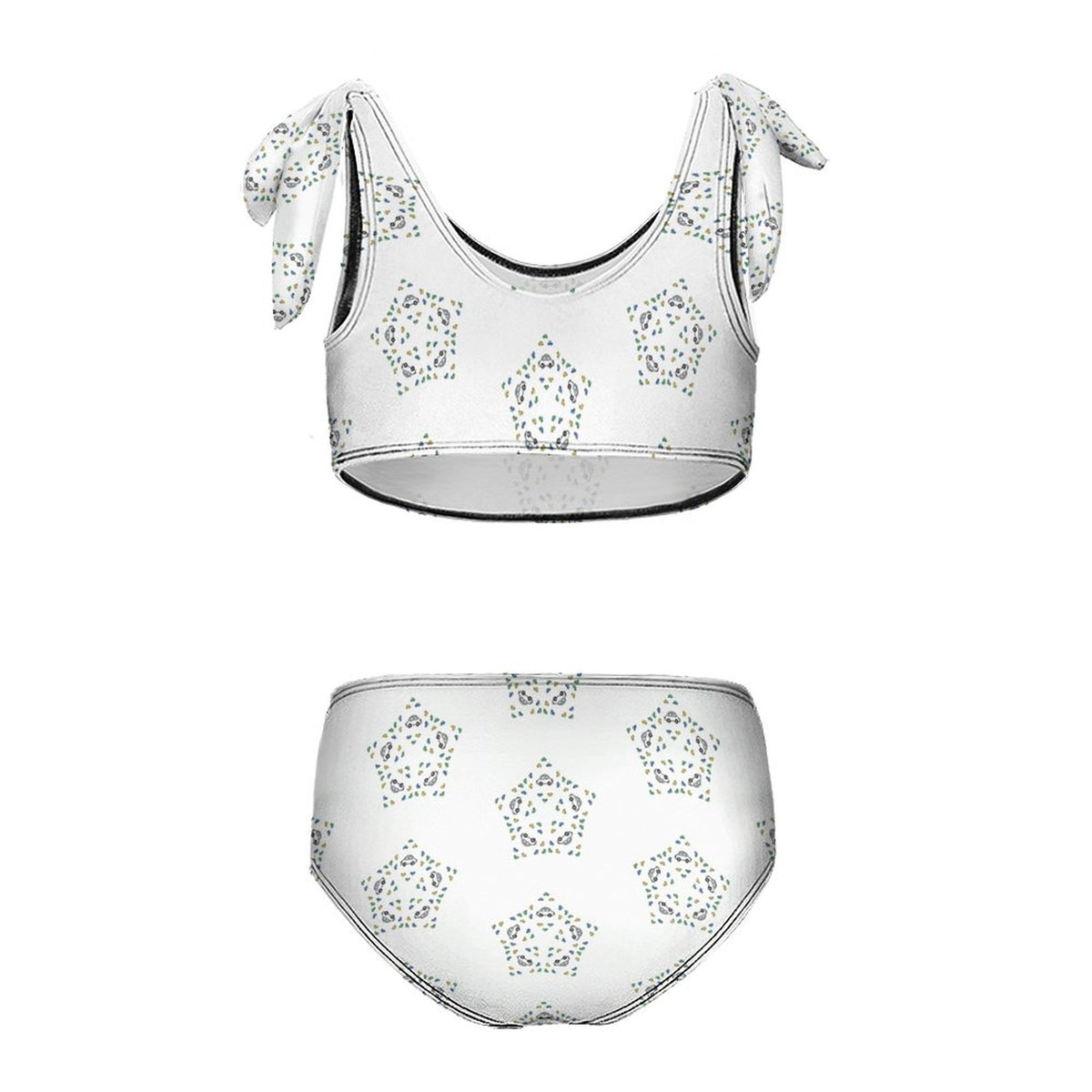 Girls' Geometric Star Tie-Shoulder Sports Swimsuit