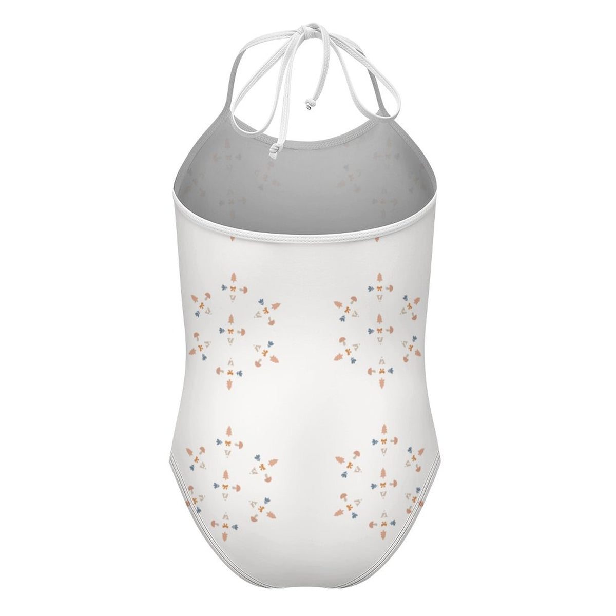 Girls' White Geometric Motif Strap Bathing Suit