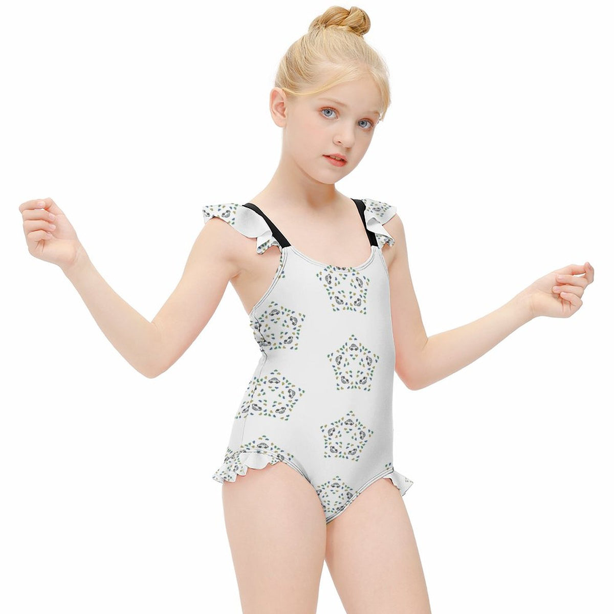 Girls' Geometric Star Ruffle One-Piece Swimsuit