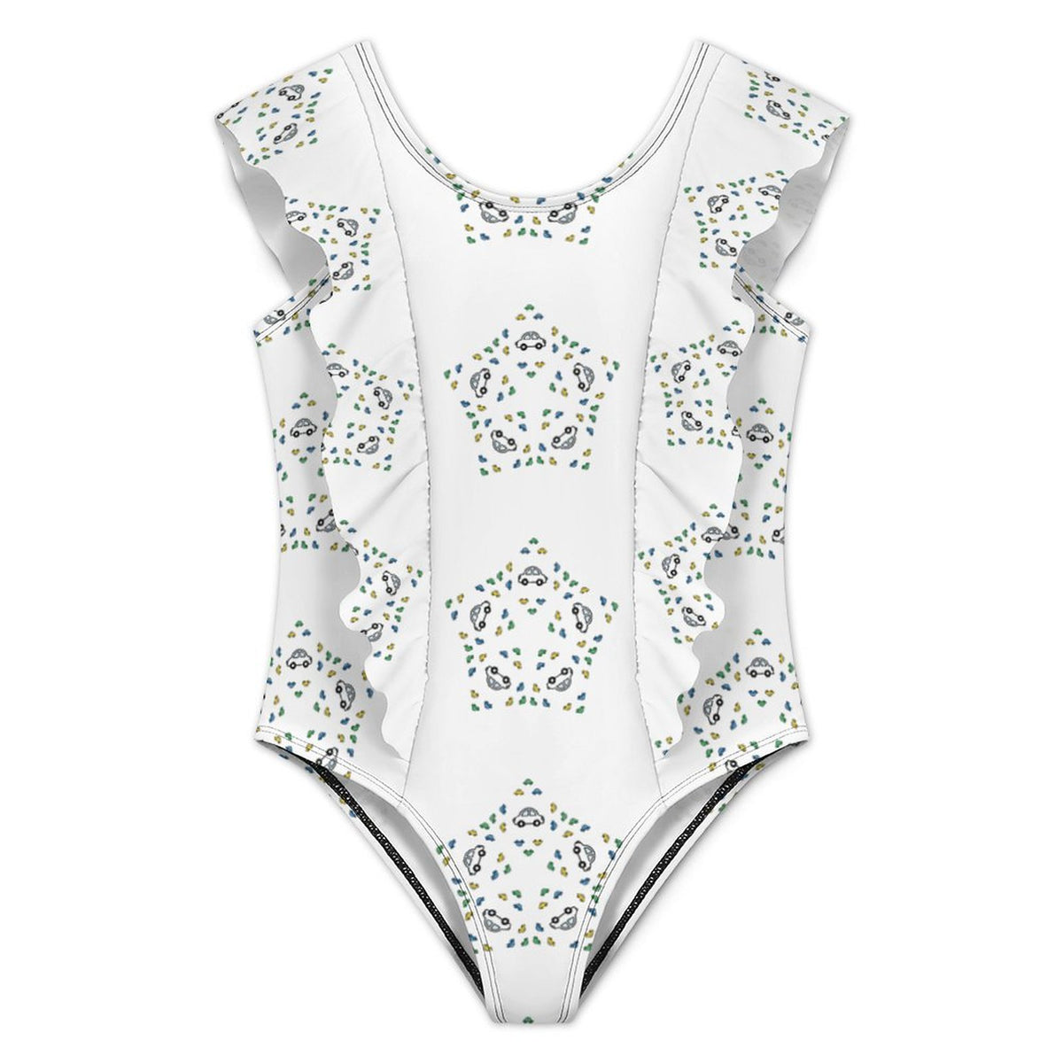 Cute Star Floral Ruffle One-Piece Swimsuit for Girls