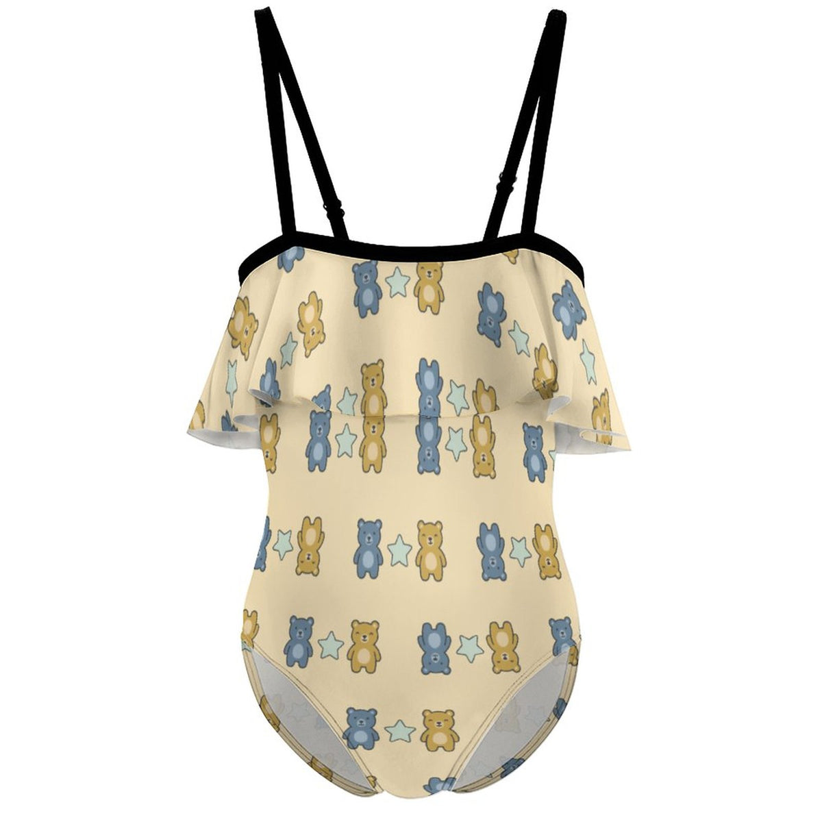Cute Teddy Bear Off-Shoulder Girls Swimsuit | Ruffle