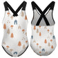 Girls' White Forest Pattern Crossback Swimsuit