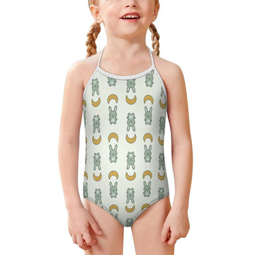 Cute Bunny & Moon Spaghetti Strap Girls Swimsuit | AOP
