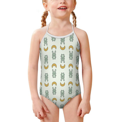 Cute Bunny & Moon Spaghetti Strap Girls Swimsuit | AOP