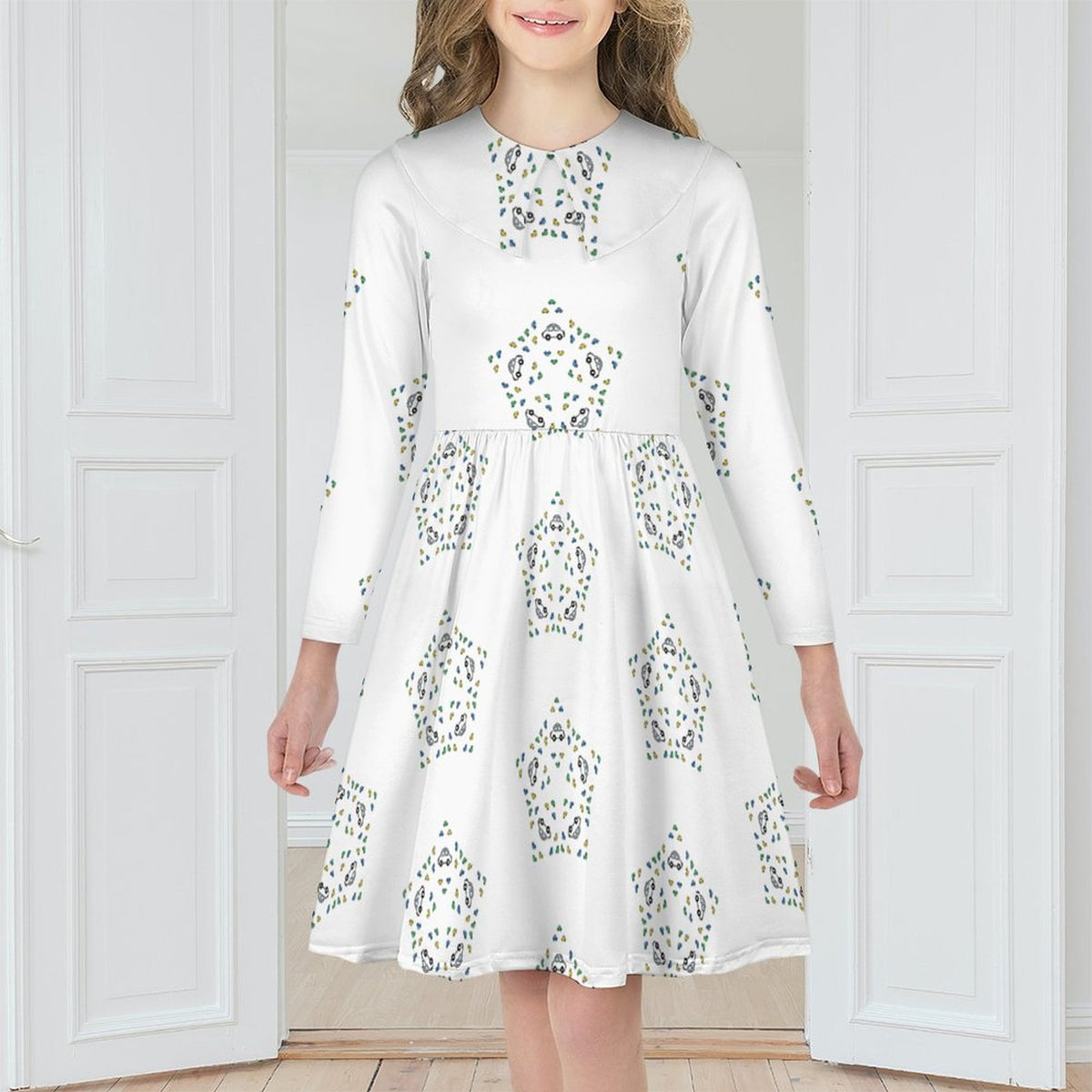 Girls' Geometric Star Long Sleeve Dress