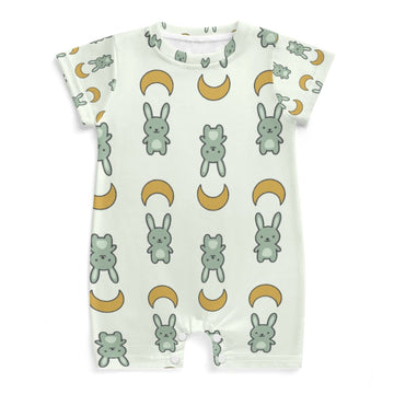 Cute Cotton Baby Bunny & Moon Short Sleeve Romper