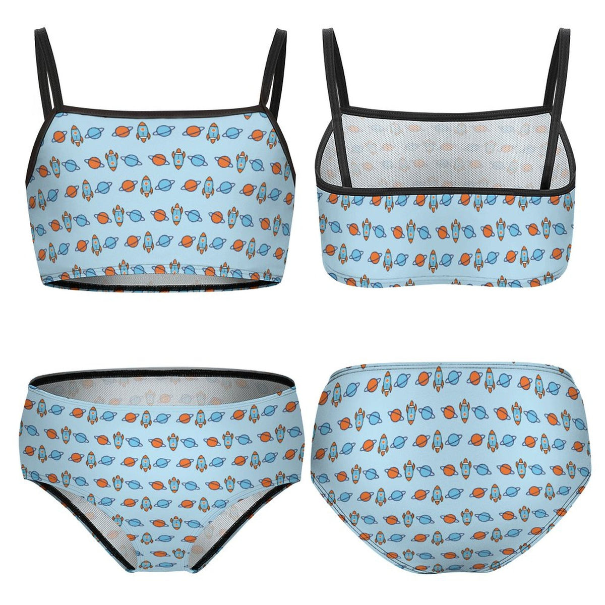 Outer Space Rocket Cami Strap Girls Bikini Set