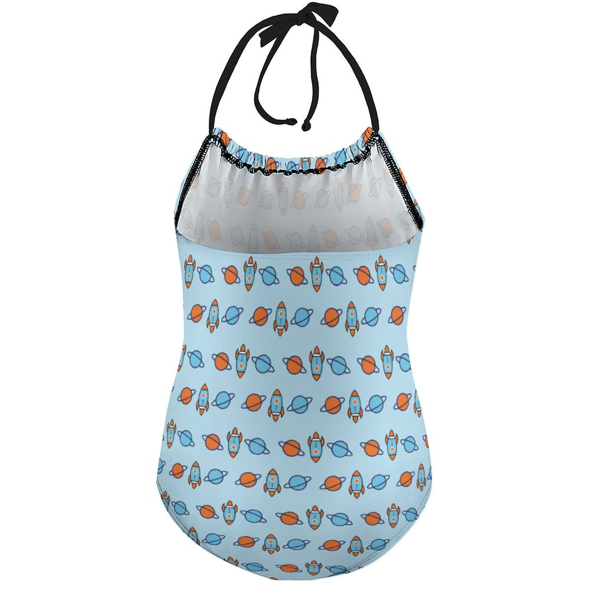 Outer Space Rocket Halter One-Piece Girls Swimsuit