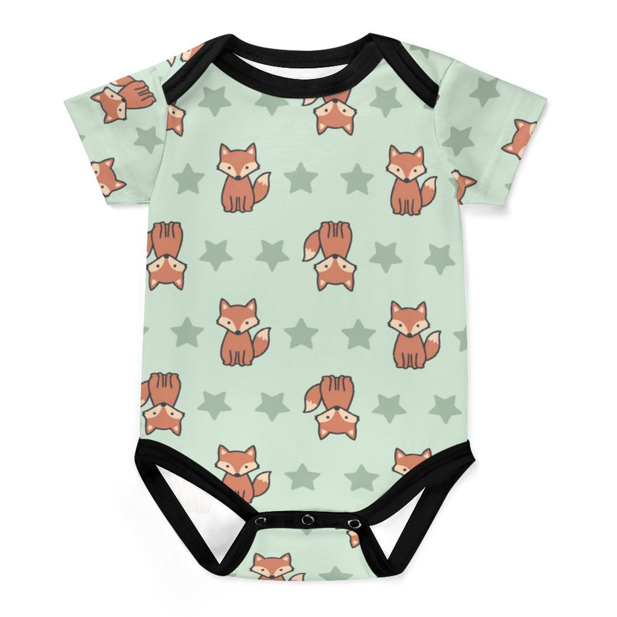 Cute Fox Print Short Sleeve Baby Romper | 220gsm