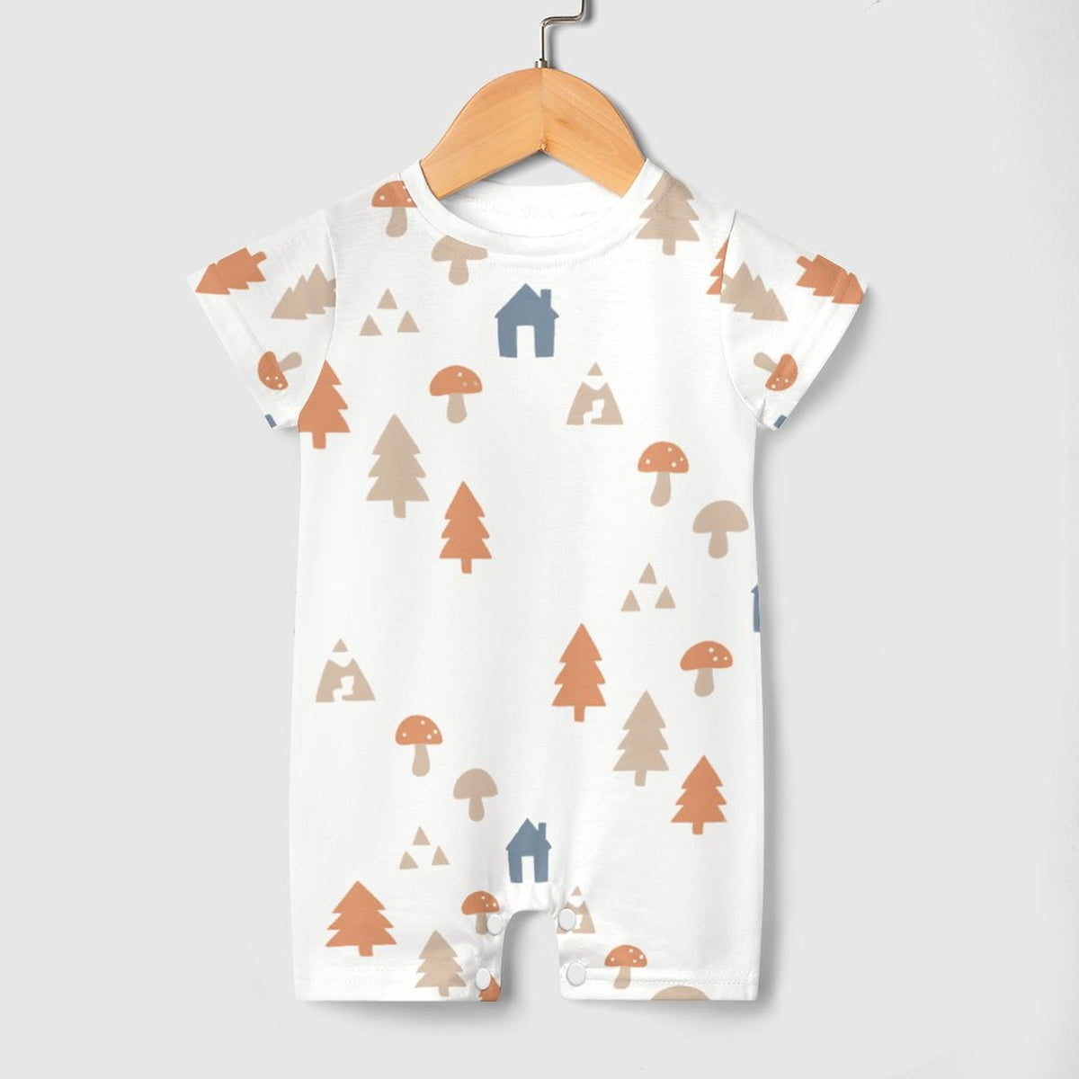 190GSM White Forest Pattern Baby Short Romper