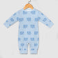 Cute Elephant Print Light Blue Baby Cotton Romper