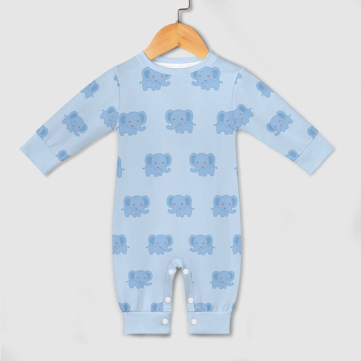 Cute Elephant Print Light Blue Baby Cotton Romper