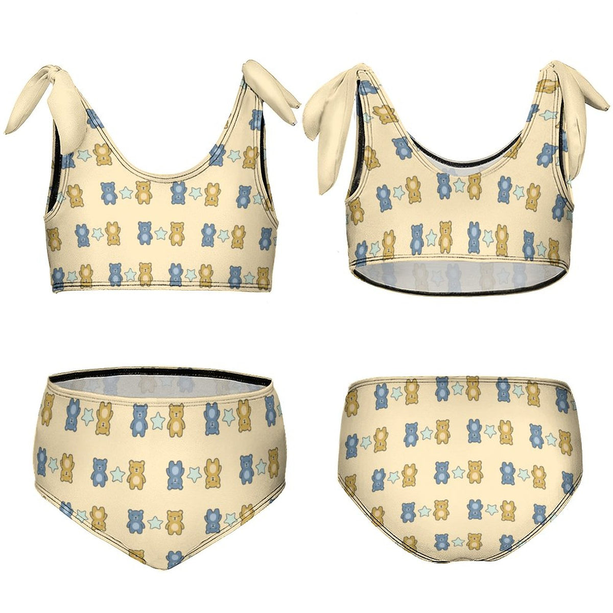 Cute Teddy Bear Tie-Strap Bikini Set for Girls | Custom AOP