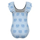 Girls' Blue Elephant Print Frill Strap One-Piece