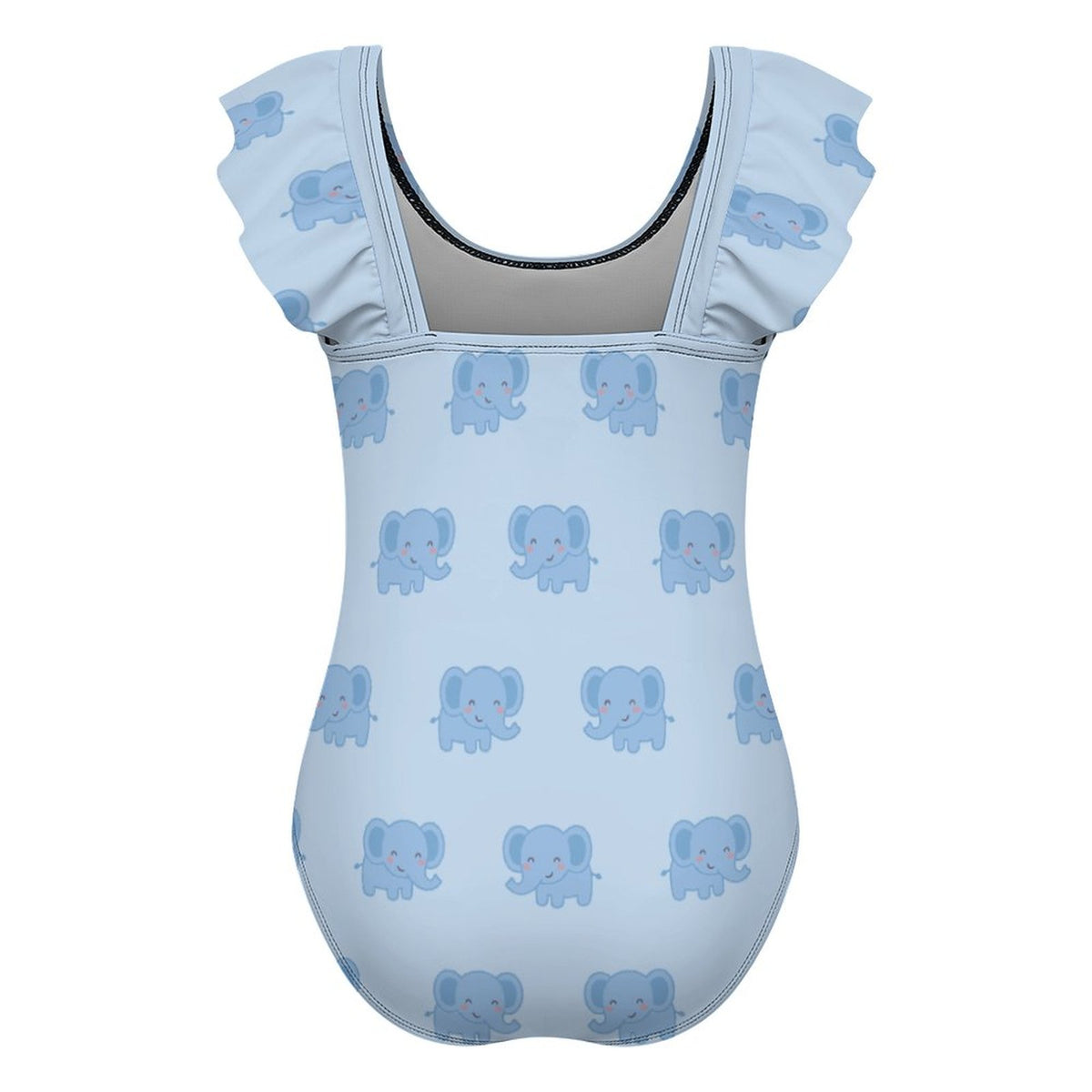 Girls' Blue Elephant Print Frill Strap One-Piece