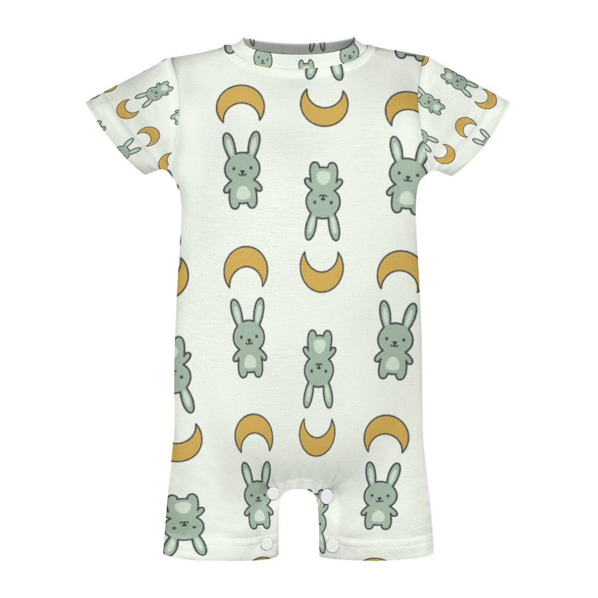 Cute Cotton Baby Bunny & Moon Short Sleeve Romper