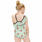 Cute Fox Print One-Shoulder Ruffle Swimsuit for Girls