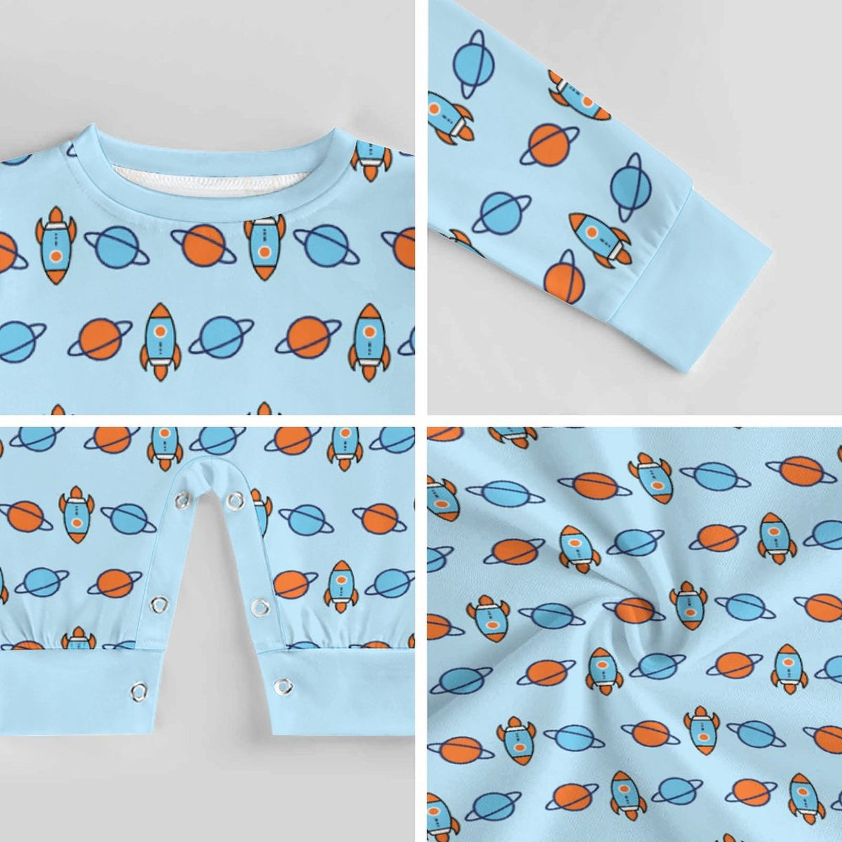 Space Rocket Print Long Sleeve Baby Onesie | Custom AOP