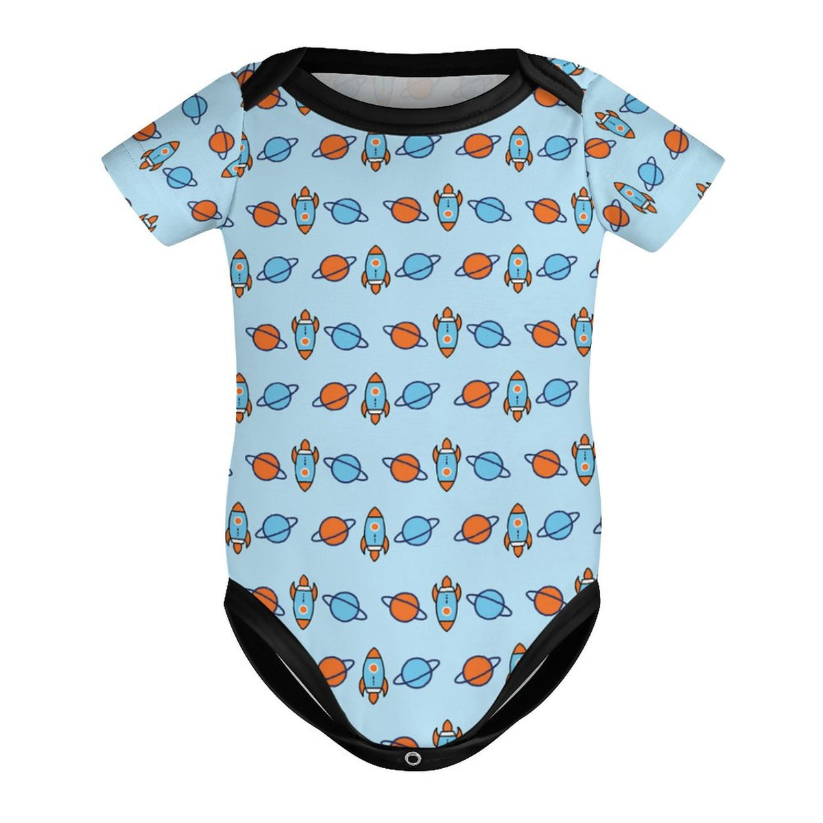 Outer Space Rocket Short Sleeve Baby Romper | 220gsm