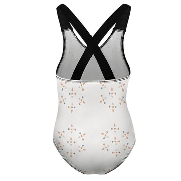 Girls' White Geometric Patterned Beach Swimsuit
