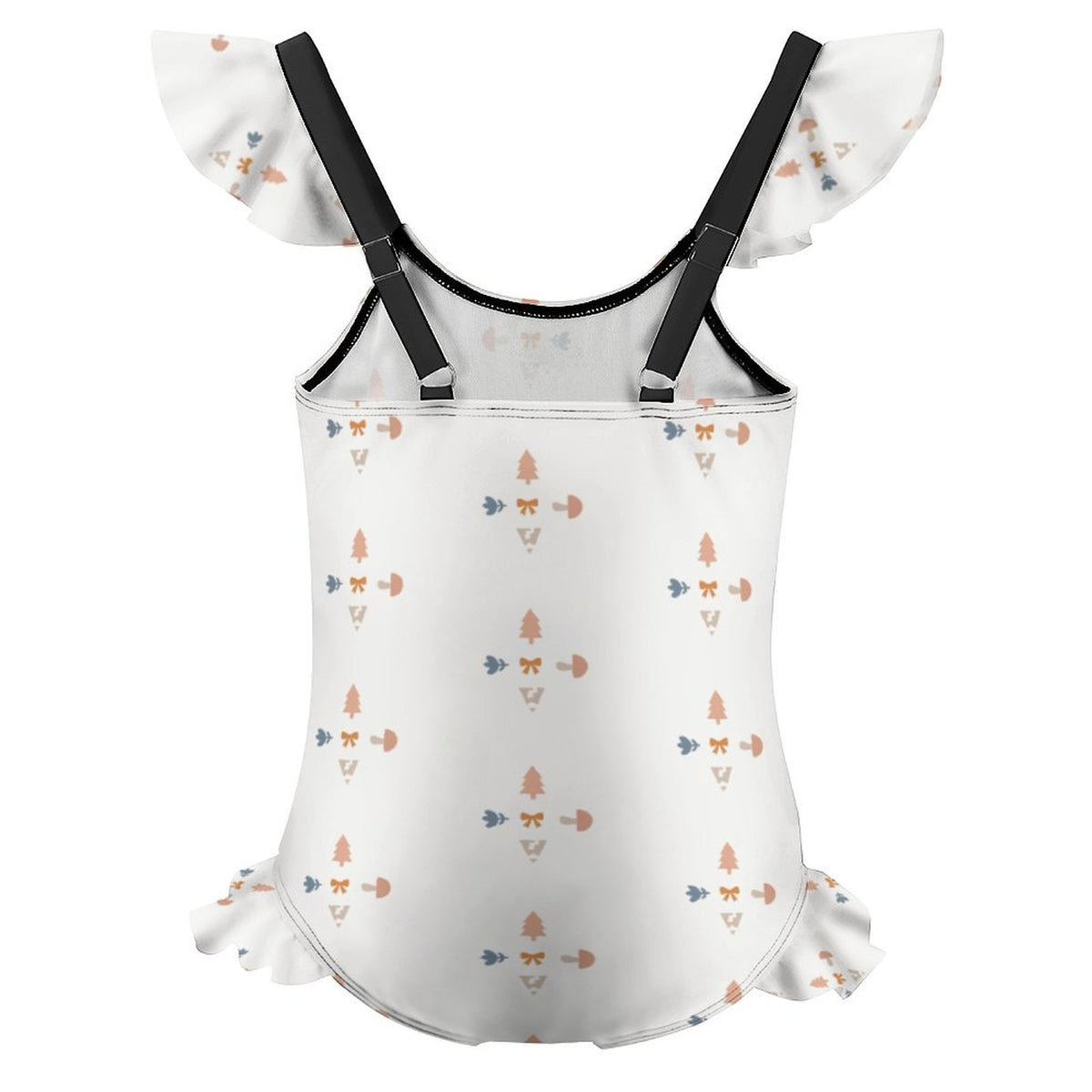Girls' Geometric Print Ruffle Trim One-Piece Swimsuit