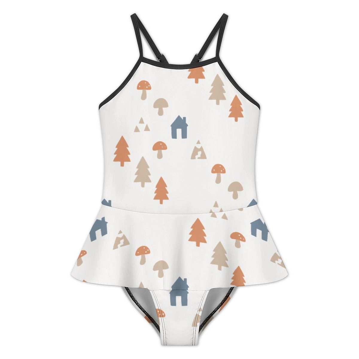 Girls' White Woodland Motif Peplum Swimsuit