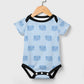 Cute Elephant Print Light Blue Cotton Baby Bodysuit