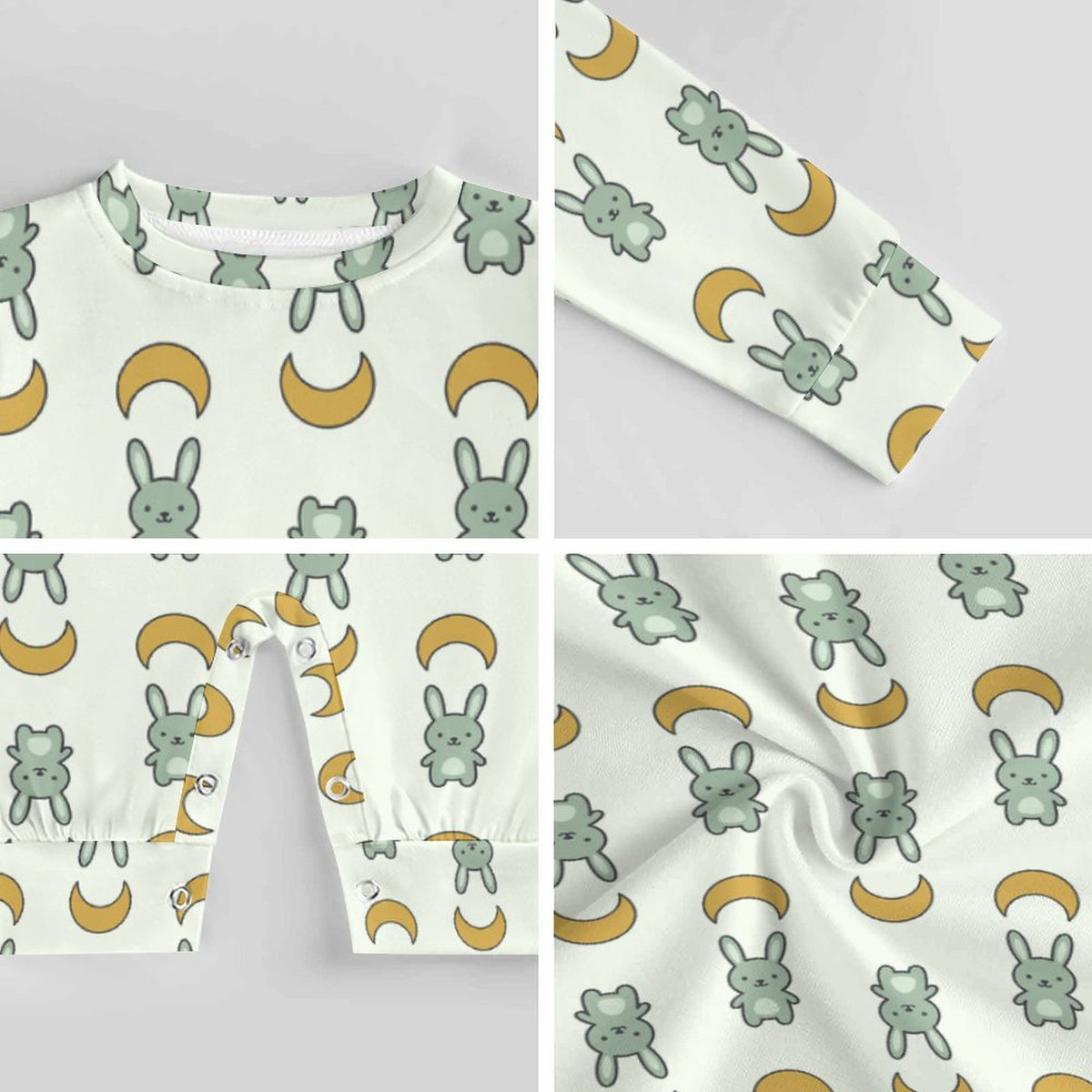 Cute Baby Bunny & Moon Long Sleeve Romper