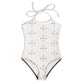 Girls' White Geometric Patterned Tie-Neck Swimwear