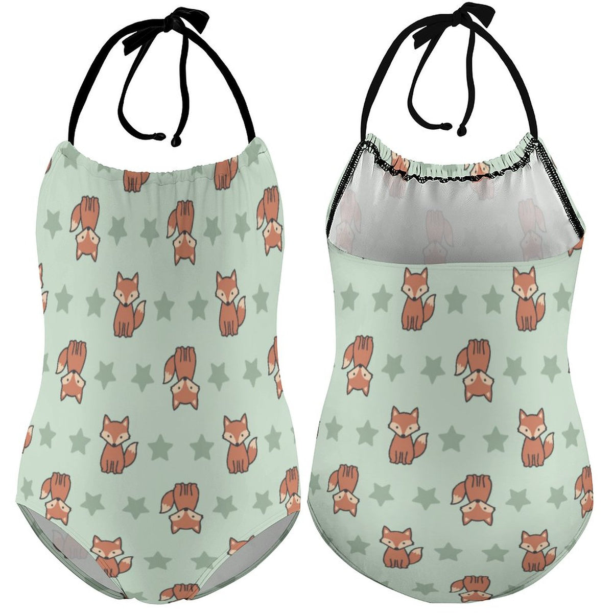 Cute Fox Print Halter Girls Swimsuit | One-Piece AOP