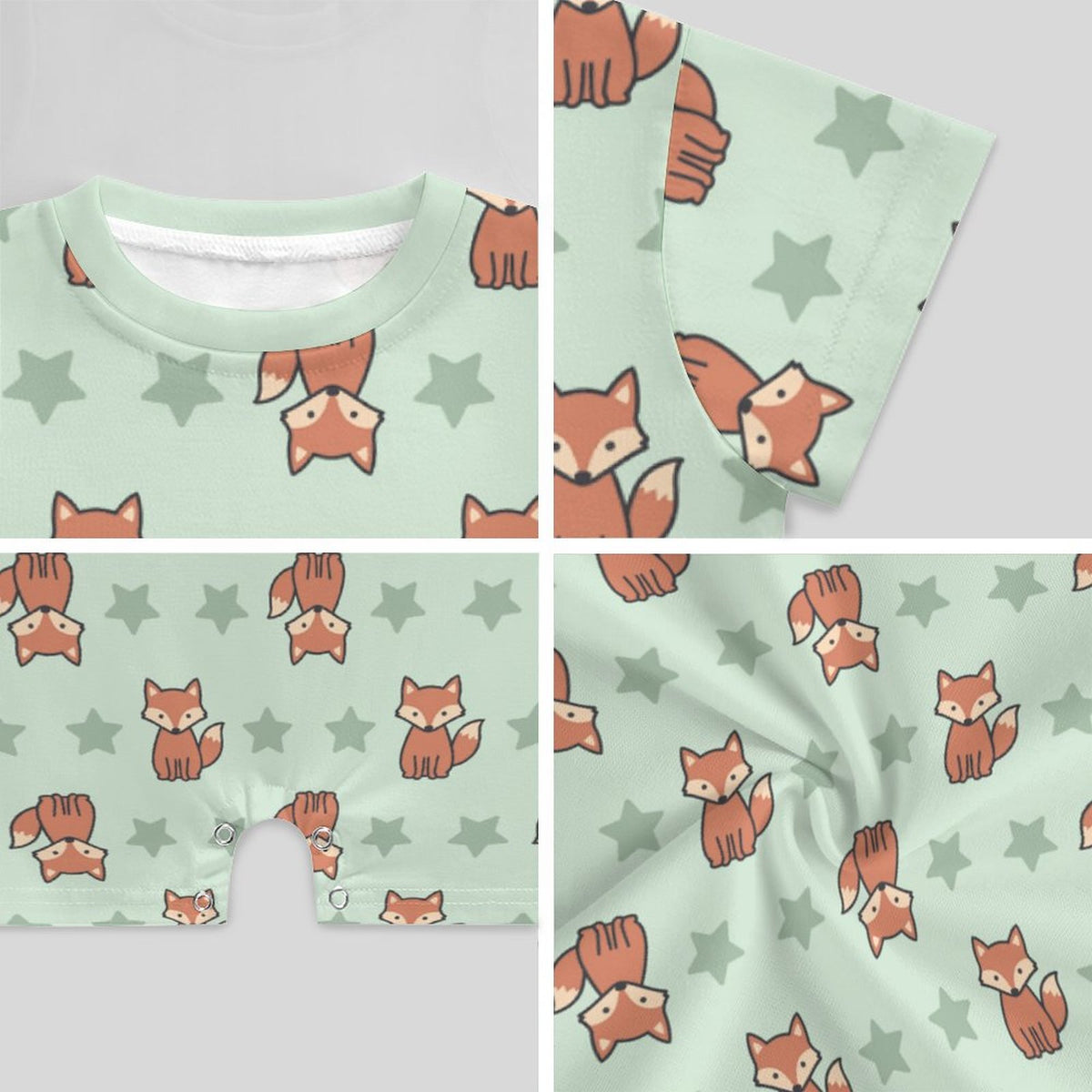 Cute Fox Print Short Sleeve Baby Bodysuit | 180gsm