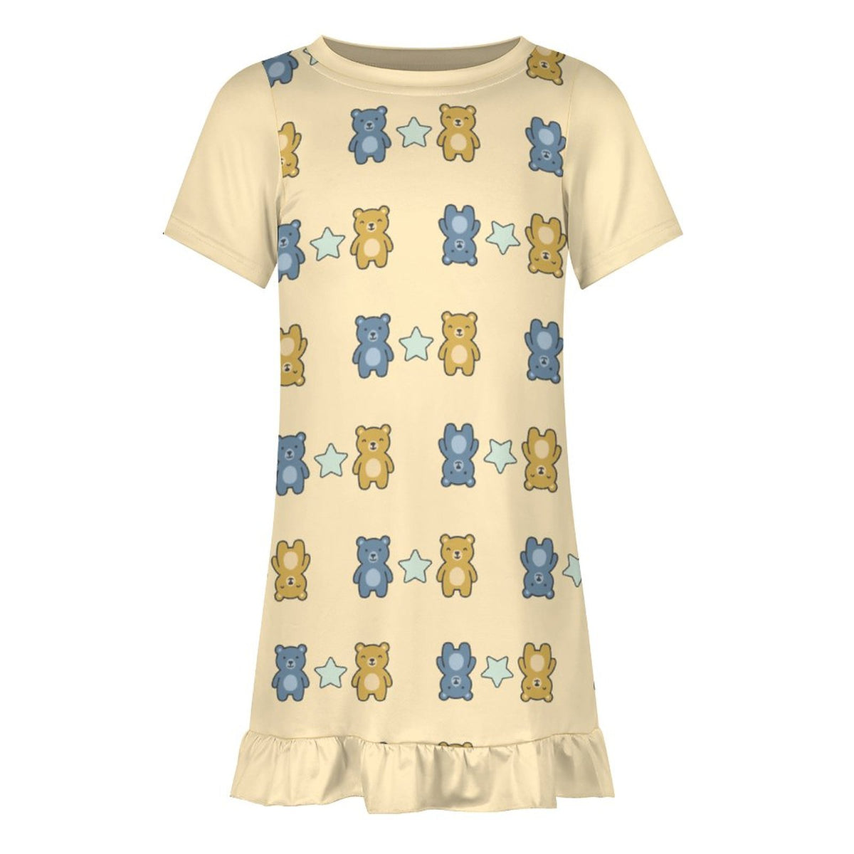 Cute Teddy Bear Girls Short Sleeve Dress | Custom AOP