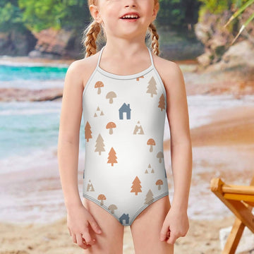 Girls' White Woodland Print Cami Bathing Suit
