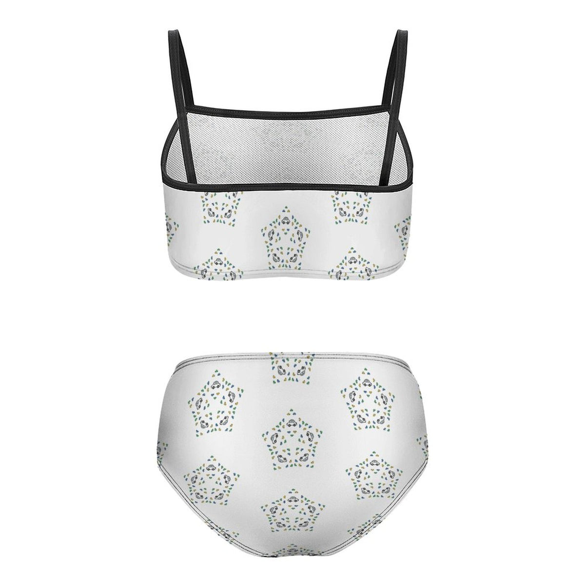 Girls' White Star Print Bikini Set with Black Trim