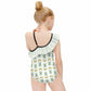 Cute Bunny & Moon Asymmetric Ruffle Girls Swimsuit