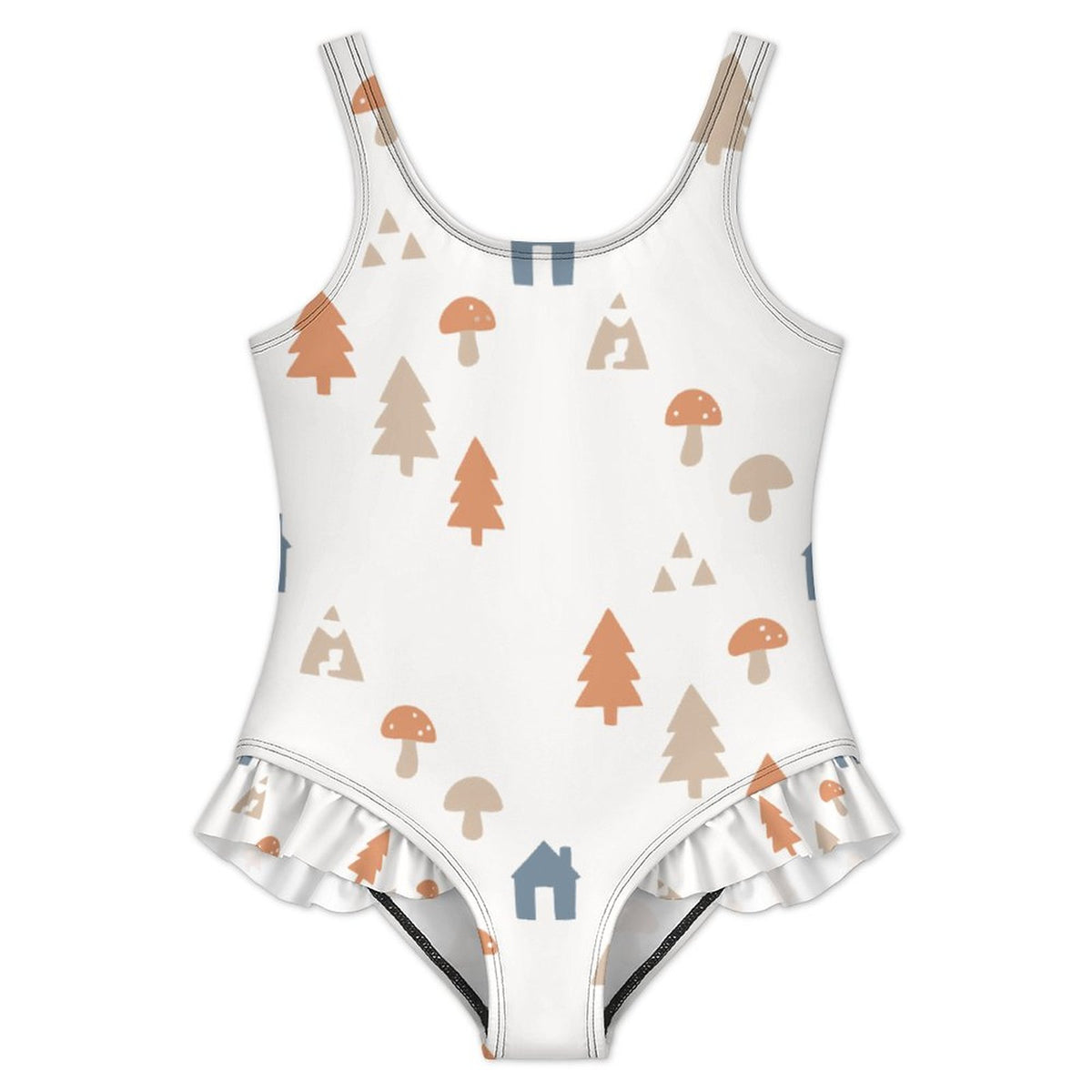 Cute Woodland Print Ruffle Leg Girls' Swimsuit