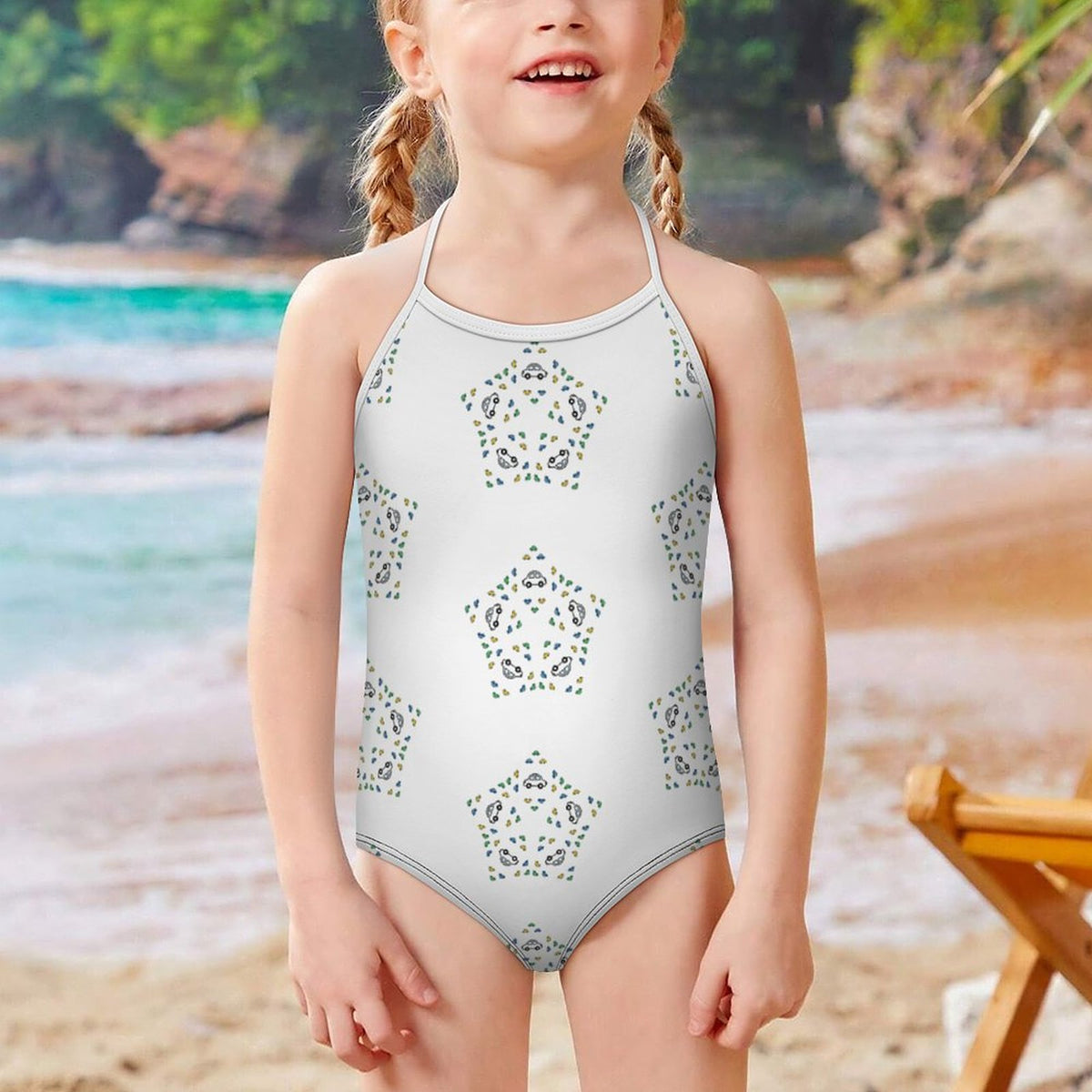 Girls' Geometric Pattern Camisole One-Piece Swimsuit