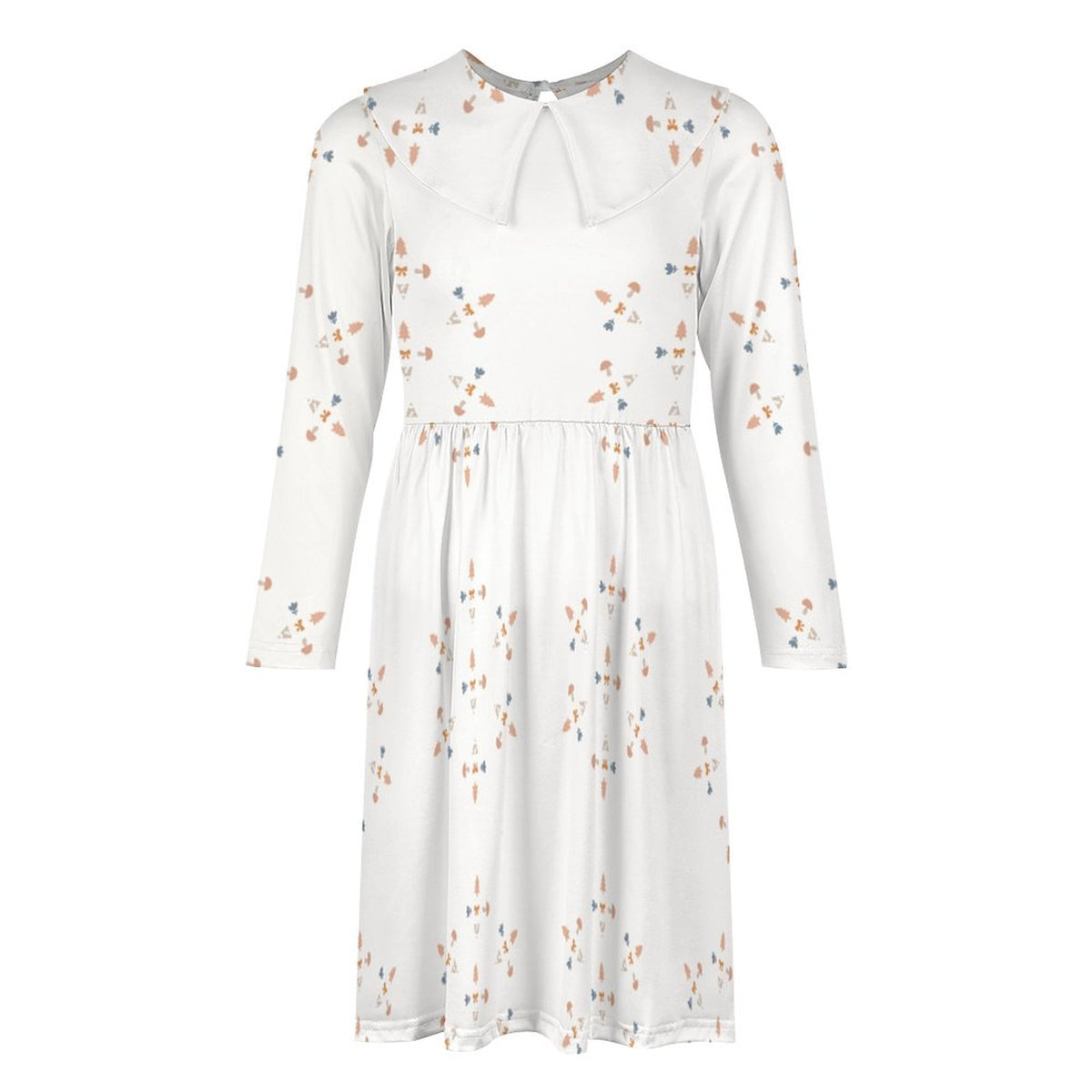 Girls' Geometric Print Long Sleeve A-Line Collar Dress