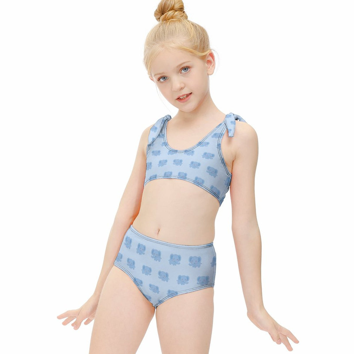 Girls' Blue Elephant Tie-Shoulder 2-Piece Swimsuit