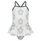 Girls' White Star Print Cami Swimsuit with Ruffle