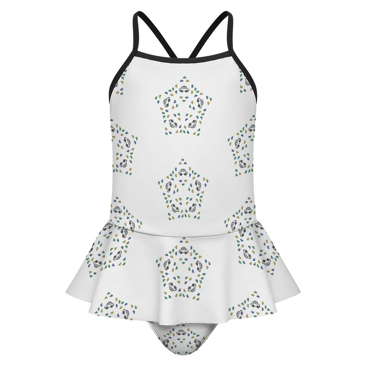 Girls' White Star Print Cami Swimsuit with Ruffle