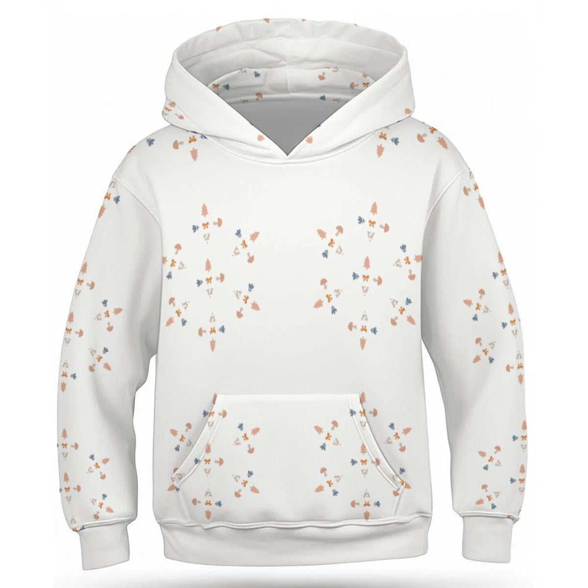 230GSM White Geometric Patterned Kids' Hoodie