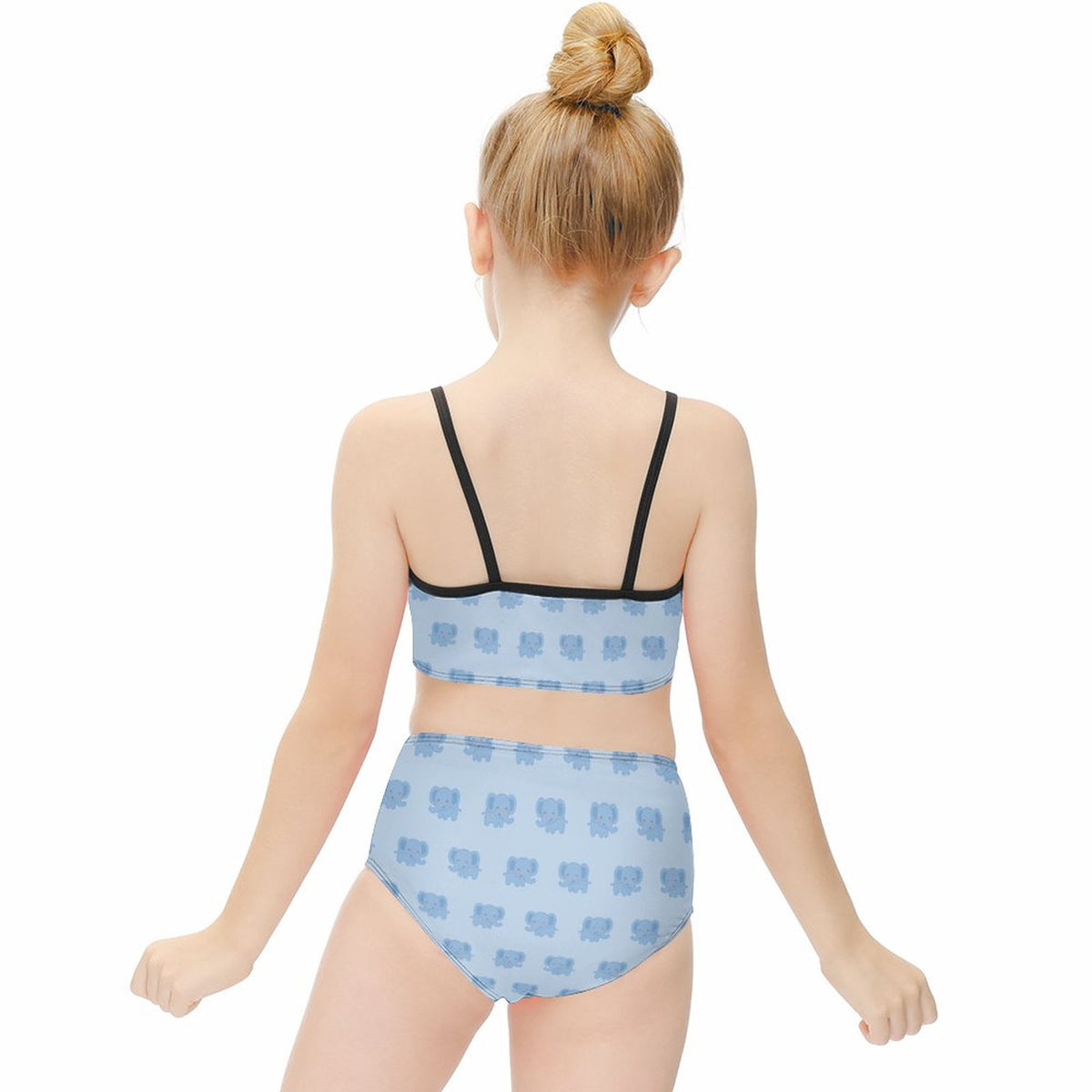 Girls' Blue Elephant Print Two-Piece Swimsuit