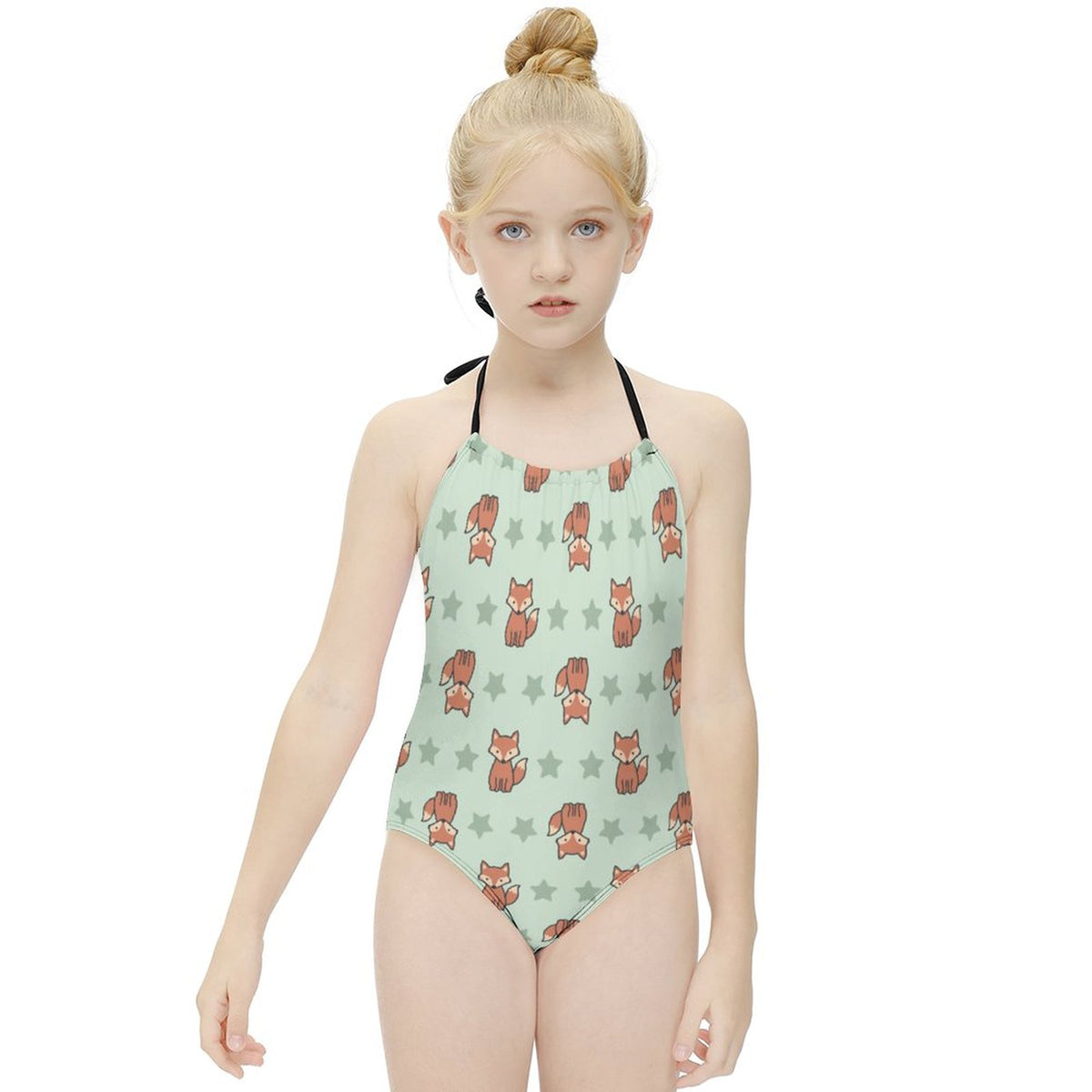 Cute Fox Print Halter Girls Swimsuit | One-Piece AOP