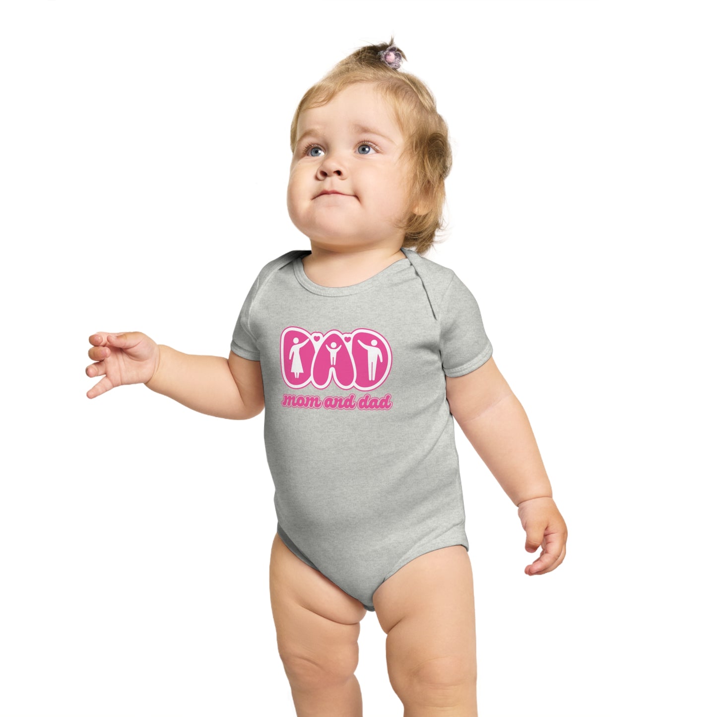 Cute Mom and Dad Short Sleeve Baby Bodysuit