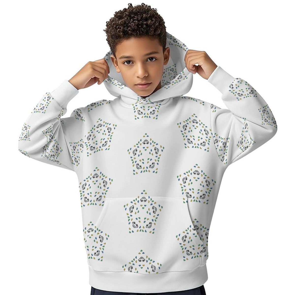 White Star Floral Print Kids' Hooded Sweatshirt