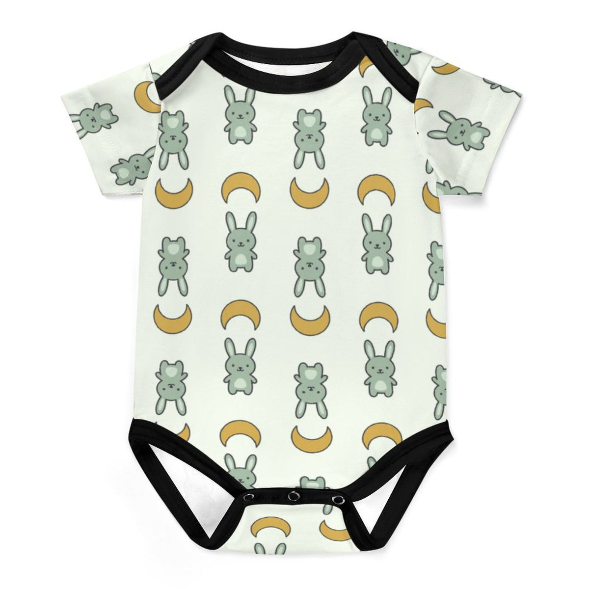 Cute Bunny & Moon Short Sleeve Baby Romper | 220gsm